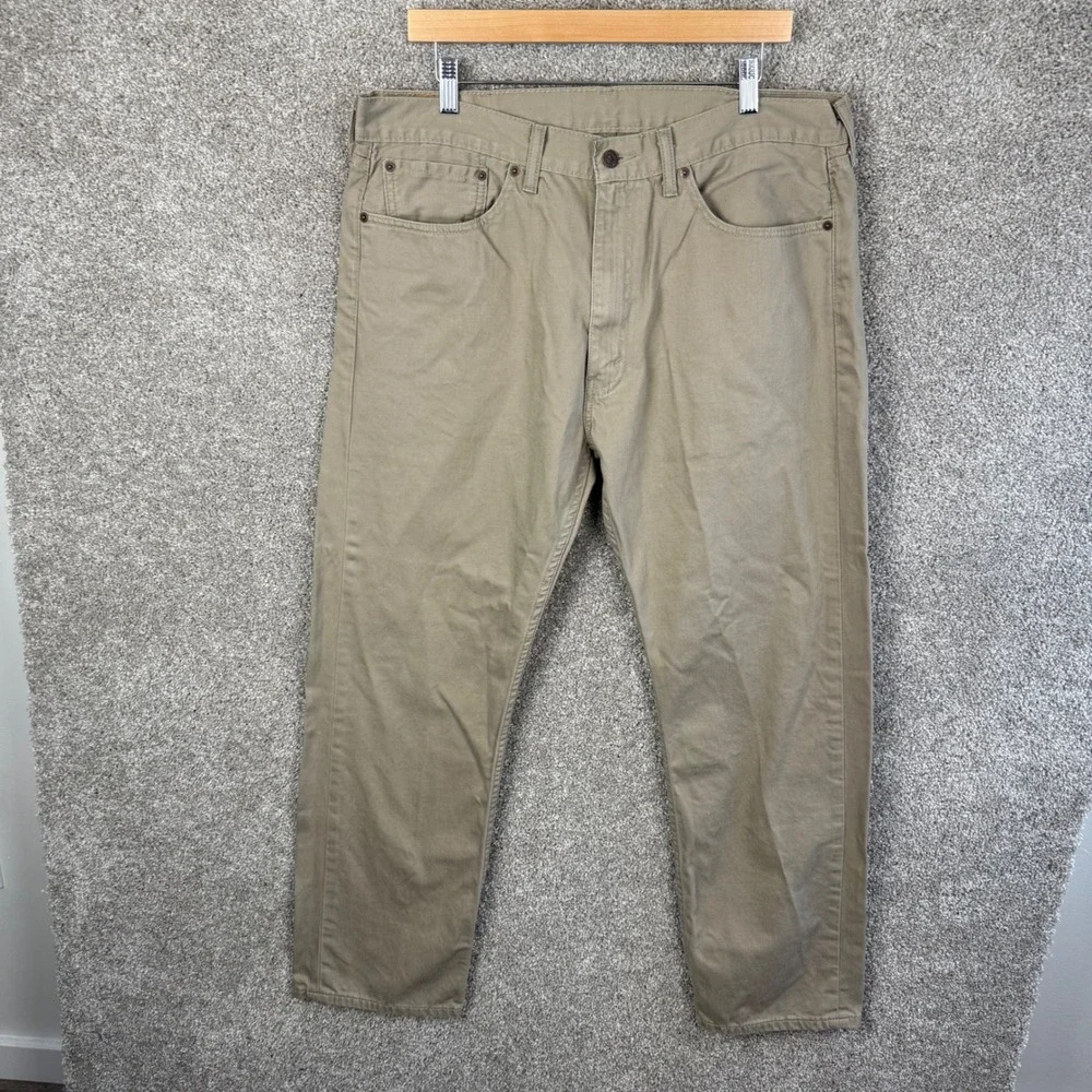 Levis 505 Regular Fit Straight Leg Jeans Mens 38x32 Tan Khaki‎ Twill 00505-0718